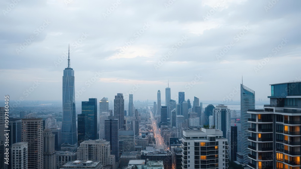 Obraz premium A modern apartment with a highlighted balcony in a high-rise condo building, balcony, structure