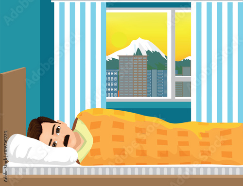 black skinned old man woke up in his bed