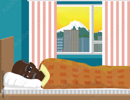 black skinned old man woke up in his bed
