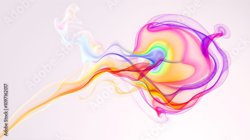 Whimsical rainbow smoke trails forming fluid shapes and fading to clear