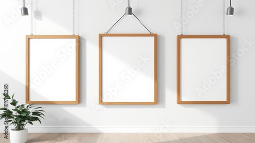 Various styles of hanging gallery frames mockups with different frame sizes and textures, art, design, hanging