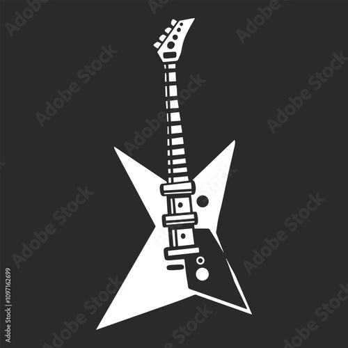 Black and white guitar on dark background