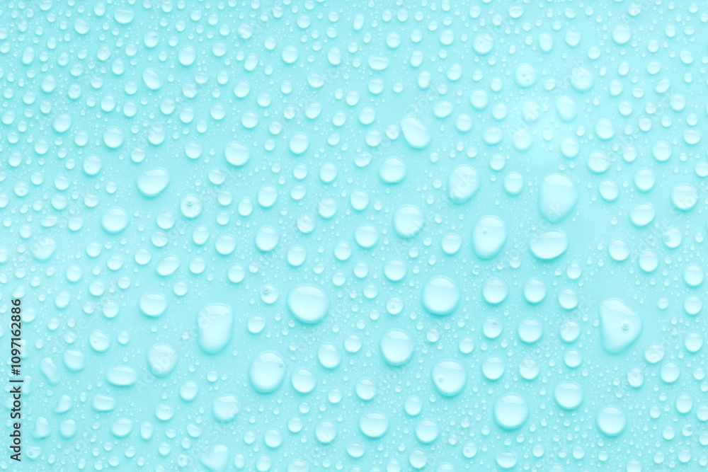 Water drops on turquoise background, top view Water drops on turquoise background, top view
