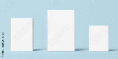 A blank book cover mockup displayed in three varying sizes for showcasing design work, three sizes, design, blank