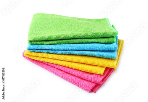 Stack of different microfiber cloths isolated on white