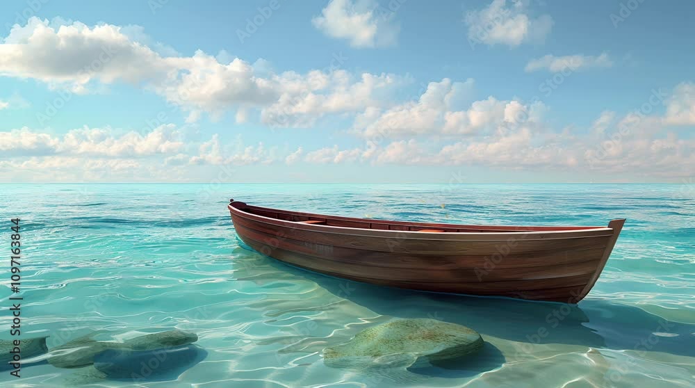 Wooden boat floating on a calm blue ocean under a bright sunny sky
Seamless looping 4k time-lapse virtual video animation Generated AI Wooden boat floating on a calm blue ocean under a bright sunny sky
Seamless looping 4k time-lapse virtual video animation Generated AI