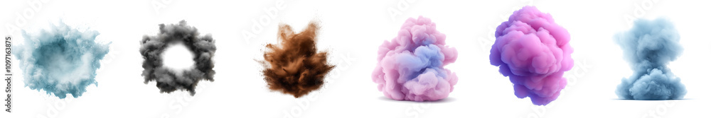Colorful smoke clouds, isolated on a white background. transparent background Colorful smoke clouds, isolated on a white background. transparent background
