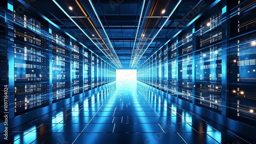 Wallpaper Mural A futuristic corridor or tunnel with blue lights, leading to a bright exit, suggesting advanced technology or cybernetic space. Torontodigital.ca