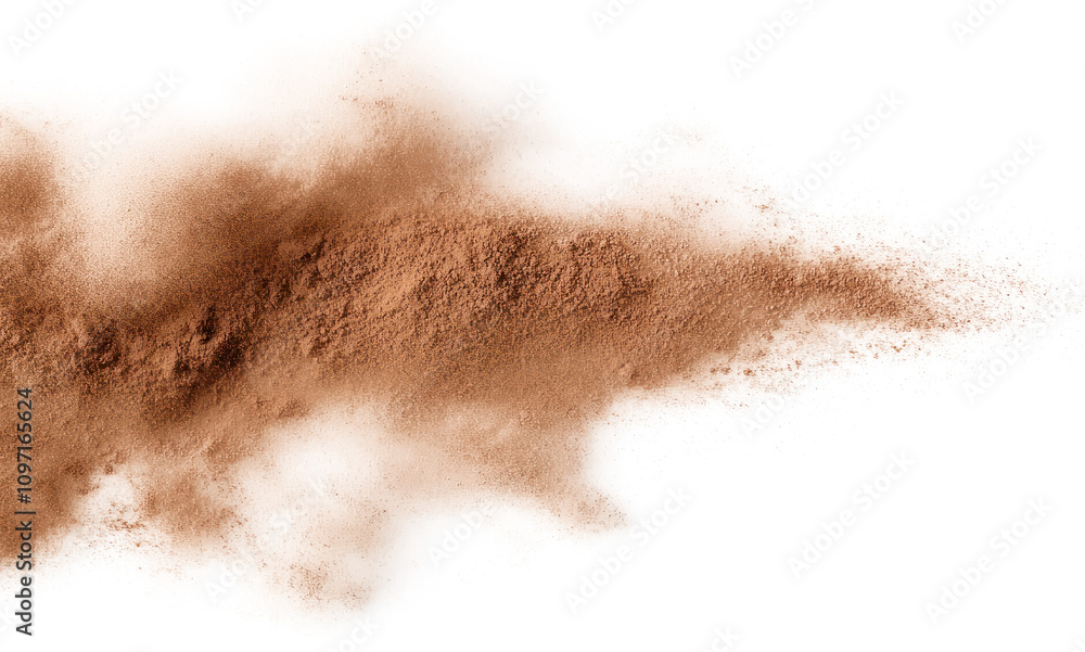 Brown powder explosion on white isolate background transparent background Brown powder explosion on white isolate background transparent background