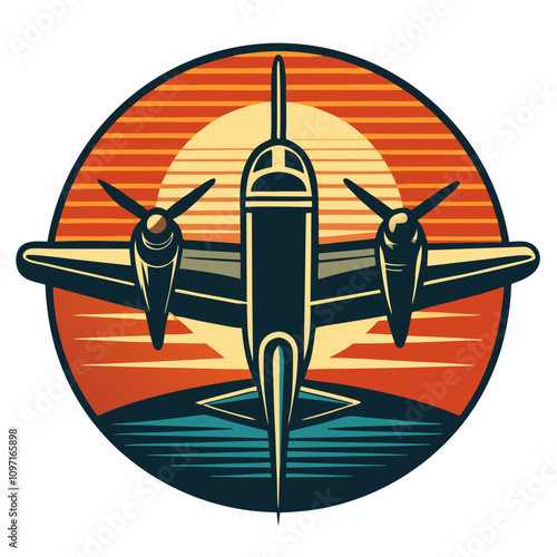 Retro Vector Airplane Graphic Sunset Background Digital Illustration Creative Design Art Style