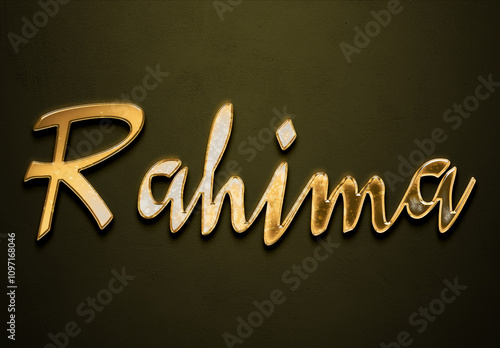 Old gold text effect of Arabic name Rahima with 3D glossy style Mockup. photo