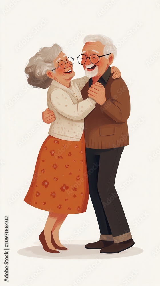 Old couple joyfully dancing together in a cozy indoor setting, filled with laughter and love Old couple joyfully dancing together in a cozy indoor setting, filled with laughter and love