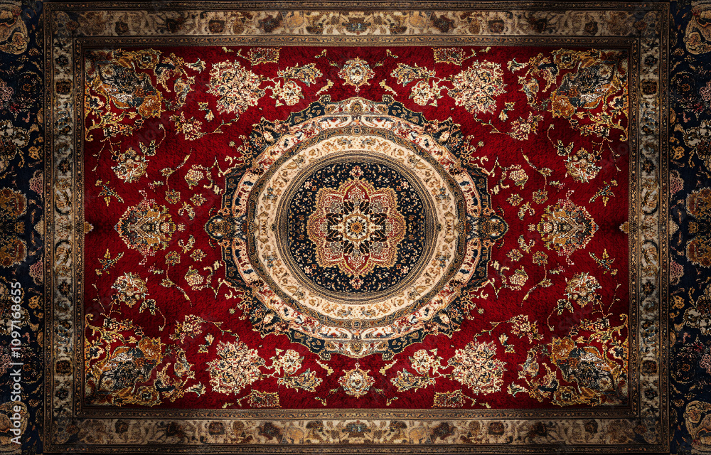 Obraz premium Persian Carpet with Red Medallion and Ornate Patterns