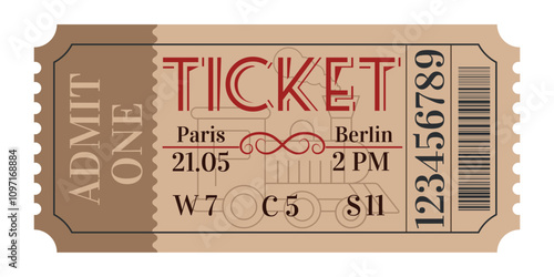 Train ticket in retro style.