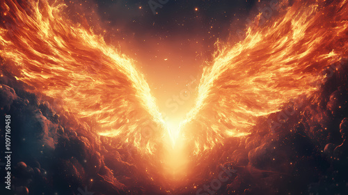 Flame of illumination perspective., pentecost a christian holiday, the descent of the holy spirit. Celestial Flame Wings. Illustration