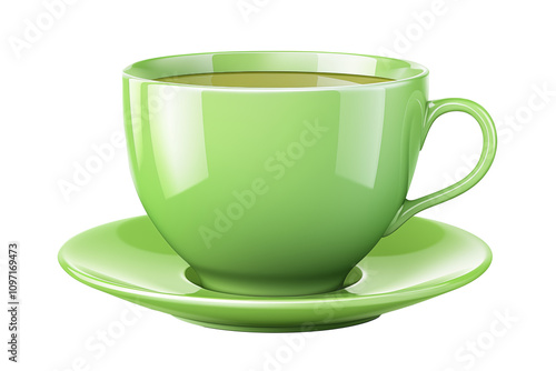 Green cup with green tea. Illustration isolated on transparent background. photo