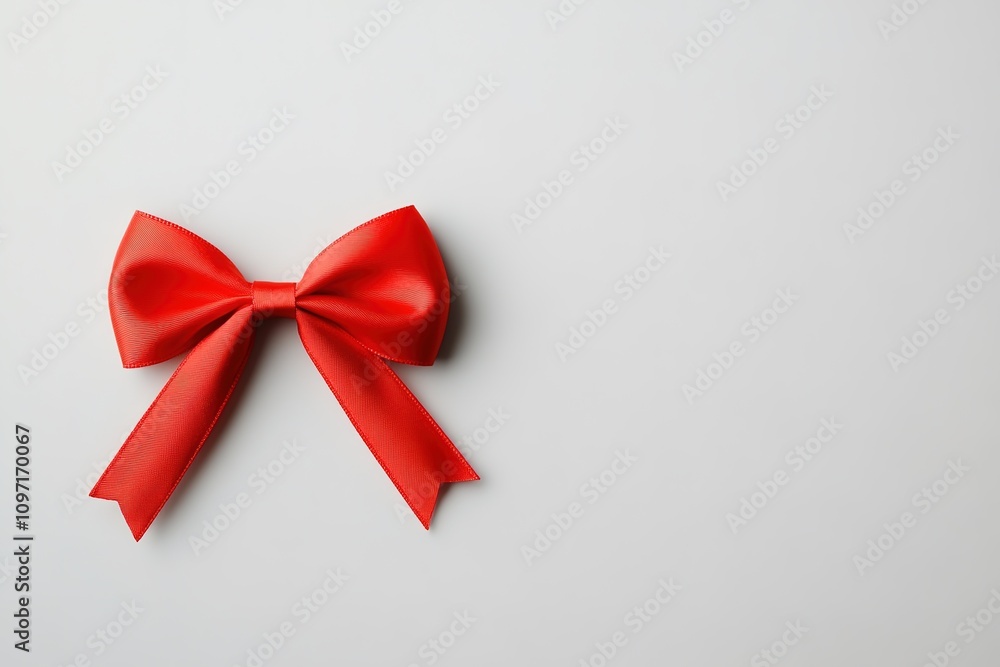 Red satin bow on white background with ample space for text Red satin bow on white background with ample space for text