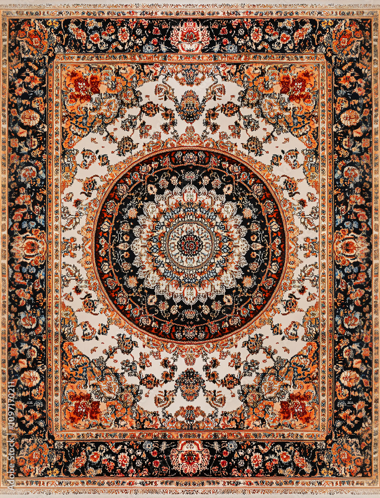 Obraz premium Overhead view of Persian carpet with intricate pattern