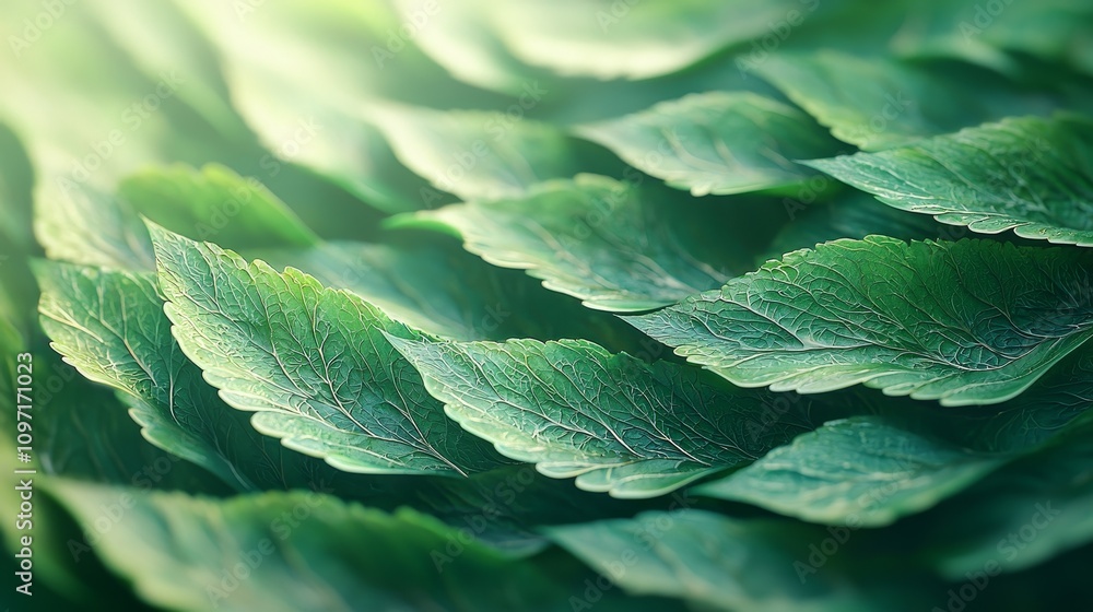 Obraz premium Lush green leaf patterns nature's art close-up photography tranquil environment serene viewpoint natural beauty concept