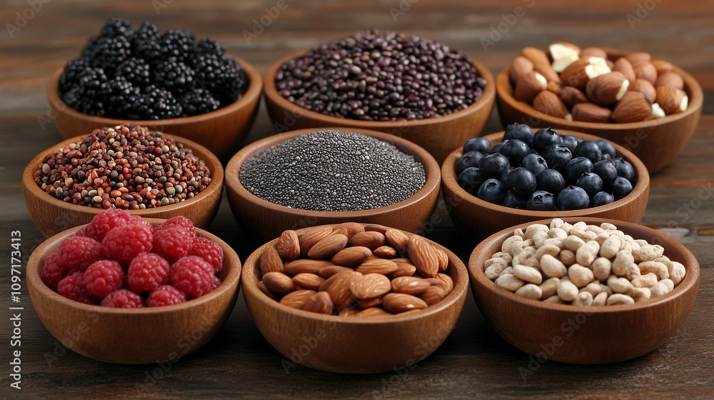 Healthy Food Array with Superfoods and Fresh Fruits Healthy Food Array with Superfoods and Fresh Fruits