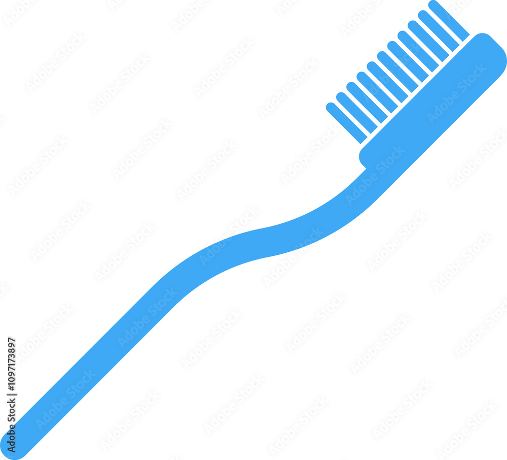 Simple blue toothbrush icon with a curved handle and bristles, designed in a flat and minimalistic style, ideal for dental or healthcare themes
