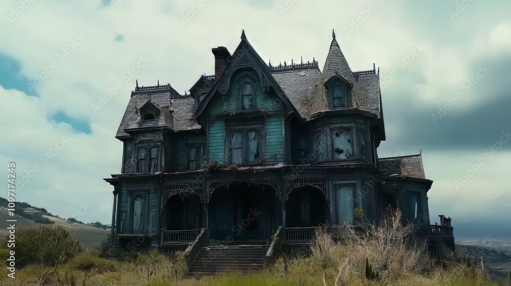 Abandoned Victorian Mansion on a Coastal Cliff Abandoned Victorian Mansion on a Coastal Cliff