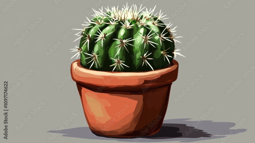 A Green Cactus Plant In A Terracotta Pot A Green Cactus Plant In A Terracotta Pot