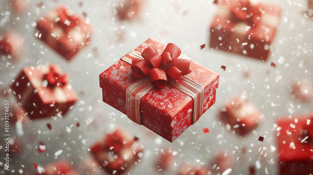 Floating Red Gift Boxes with Ribbons Floating Red Gift Boxes with Ribbons