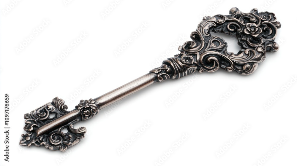 Ornate Antique Key Isolated on White Background Ornate Antique Key Isolated on White Background