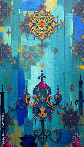 Oriental pattern. Oil painting. Pattern for printing on wall decorations, covers, leaflets, business cards