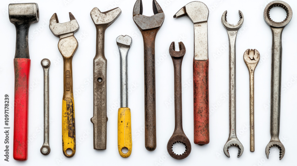 Various hand tools with a white background Various hand tools with a white background