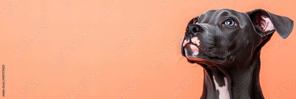 Adorable dog portrait on peach background for pet-themed designs, promotional material, social media, and veterinary advertisements Adorable dog portrait on peach background for pet-themed designs, promotional material, social media, and veterinary advertisements