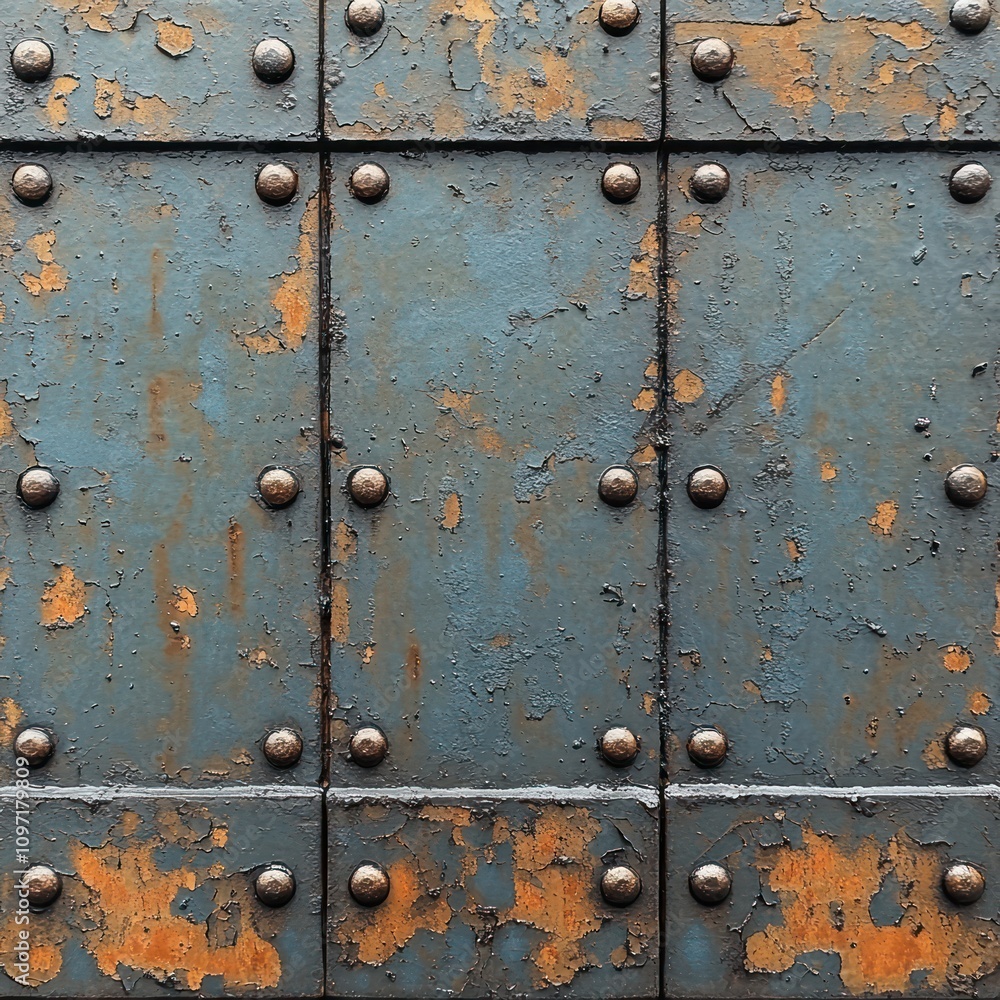 A weathered metal surface with rust and rivets, showcasing industrial decay and texture. A weathered metal surface with rust and rivets, showcasing industrial decay and texture.