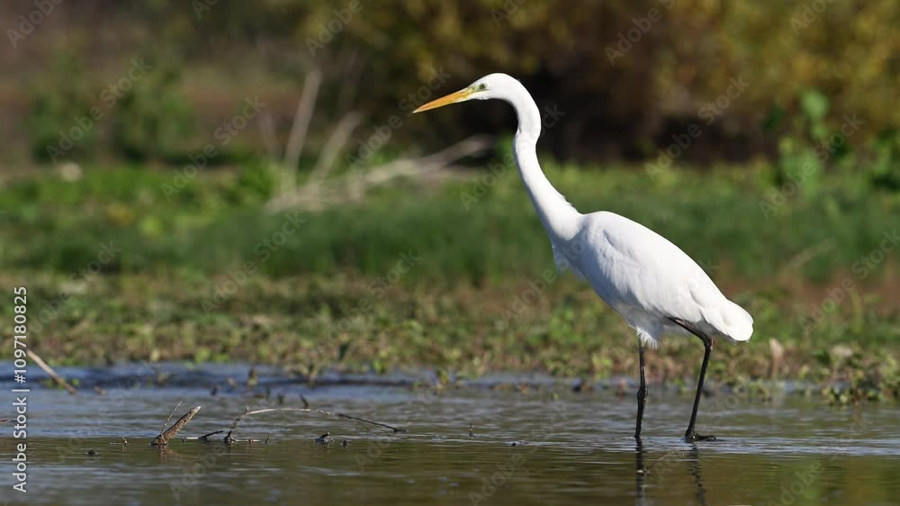 White great heron caught a fish in the lake. Ardea alba. Close up. Slow motion. White great heron caught a fish in the lake. Ardea alba. Close up. Slow motion.