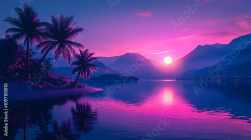 vaporwave mountains palm trees