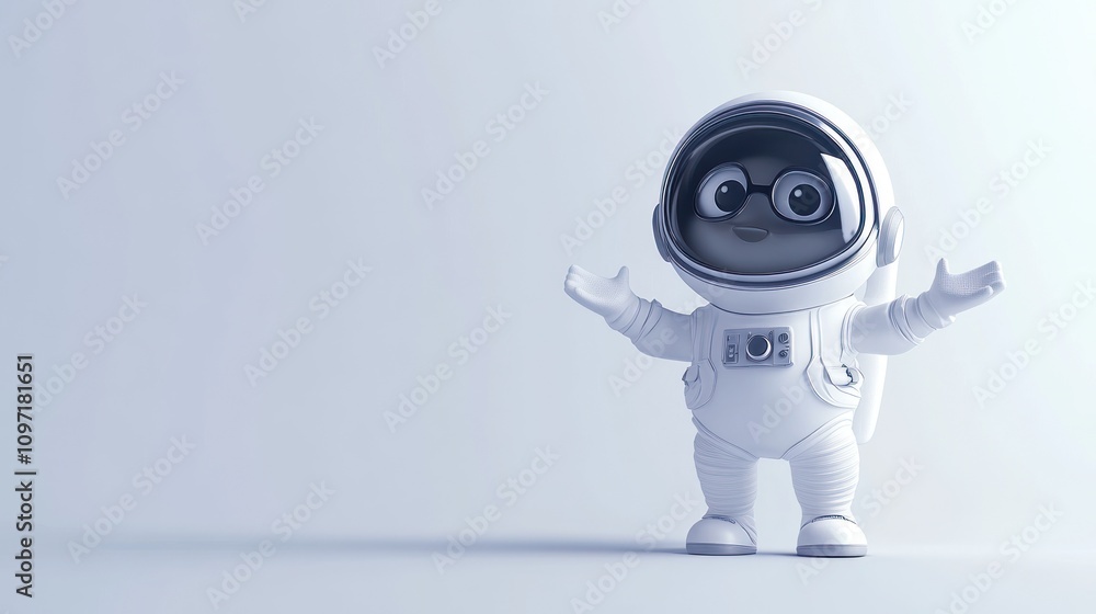 A cute cartoon astronaut character with a welcoming gesture in a minimalist setting. A cute cartoon astronaut character with a welcoming gesture in a minimalist setting.