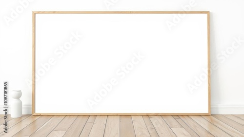 Mockup of a picture frame set on a wooden floor, perfect for showcasing artwork or photographs, artwork, design