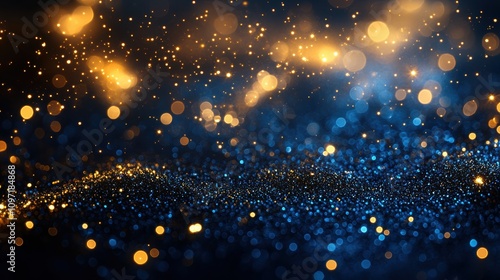 Twilight blue and gold bokeh sparkles background