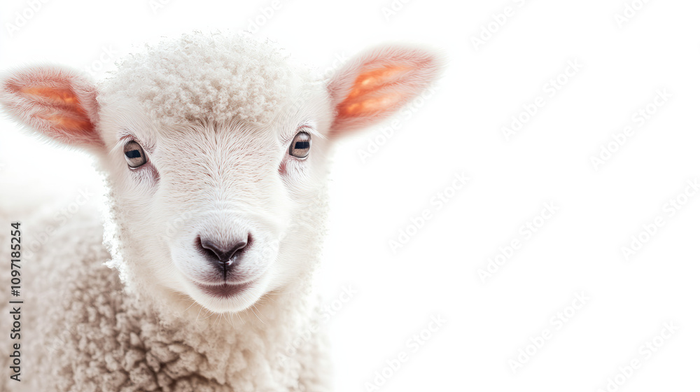 Young lamb on white background looking at camera Young lamb on white background looking at camera