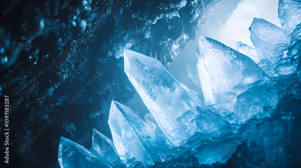Fototapeta premium Crystalline ice cave with captivating blue hues. Crystalline Ice Shards. Illustration