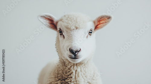  Young lamb on white background looking at camera