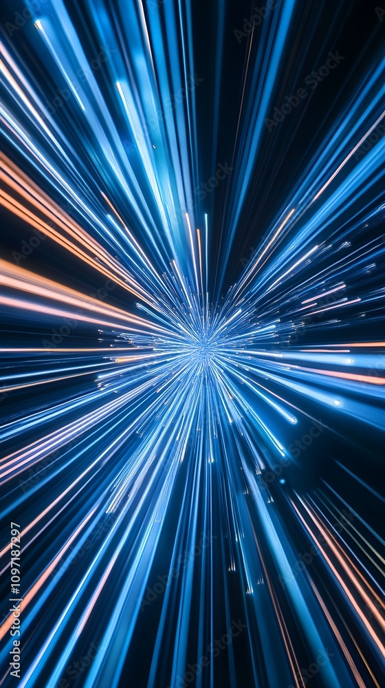 Obraz premium modern abstract high speed movement dynamic motion light trails on dark blue background futuristic technology pattern for banner or poster design background concept