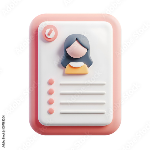 3D Profile Card Icon with Female Avatar and Minimalist Design photo