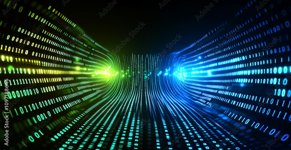 Innovative digital design creates a mesmerizing flow of binary digits in vibrant colors Innovative digital design creates a mesmerizing flow of binary digits in vibrant colors