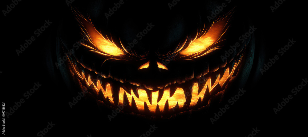 Naklejka premium Jack-o'-Lantern with Fangs and Sharp Teeth
