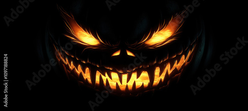 Jack-o'-Lantern with Fangs and Sharp Teeth