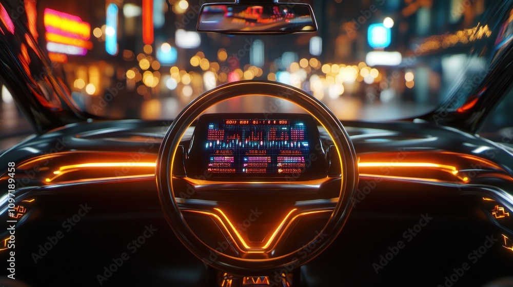 Futuristic Car Interior Night Driving Cityscape Futuristic Car Interior Night Driving Cityscape
