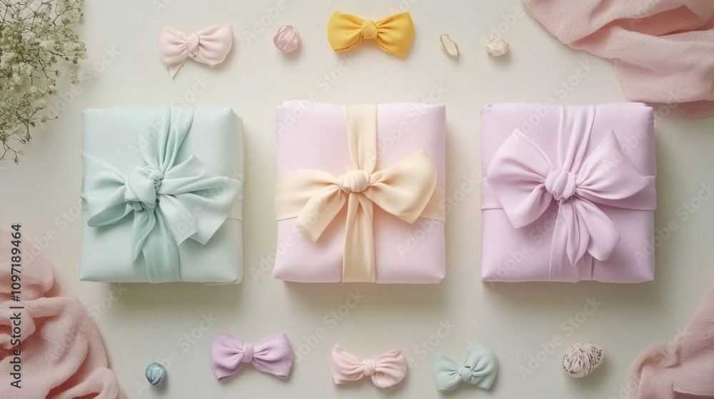 Pastel Presents Decorated With Bows And Accessories Pastel Presents Decorated With Bows And Accessories