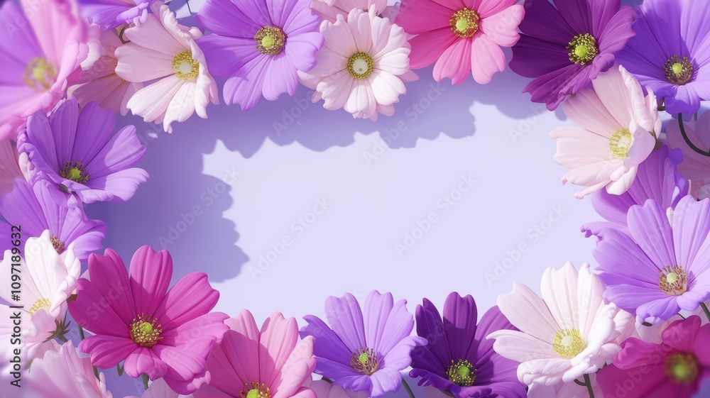 Fototapeta premium colorful cosmos flowers border 