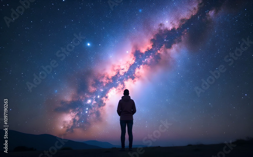 man standing in front of milky way, silhouette of person